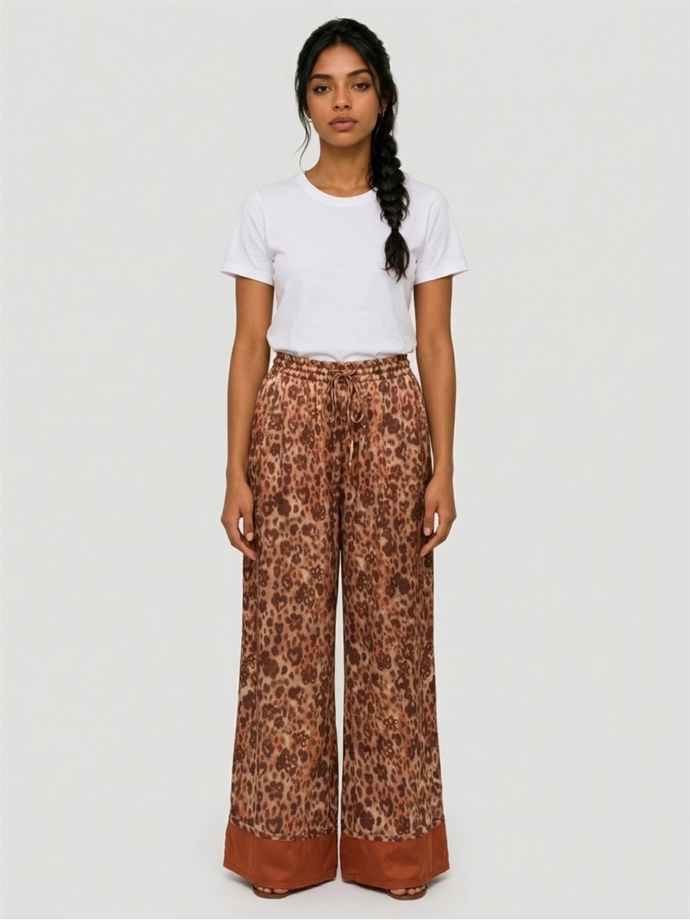 Free People Leopard-Print Satin Wide-Leg Pajama Pants